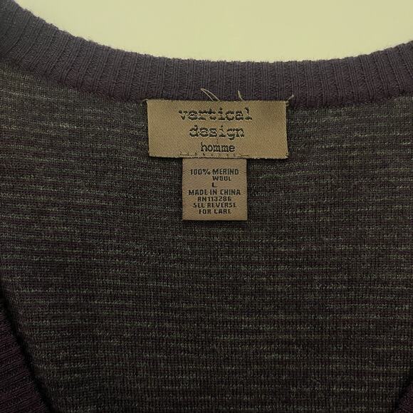 Vertical Design Homme 100% Merino Wool Cardigan Mens Large Purple Stripe Grandpa - Picture 5 of 12